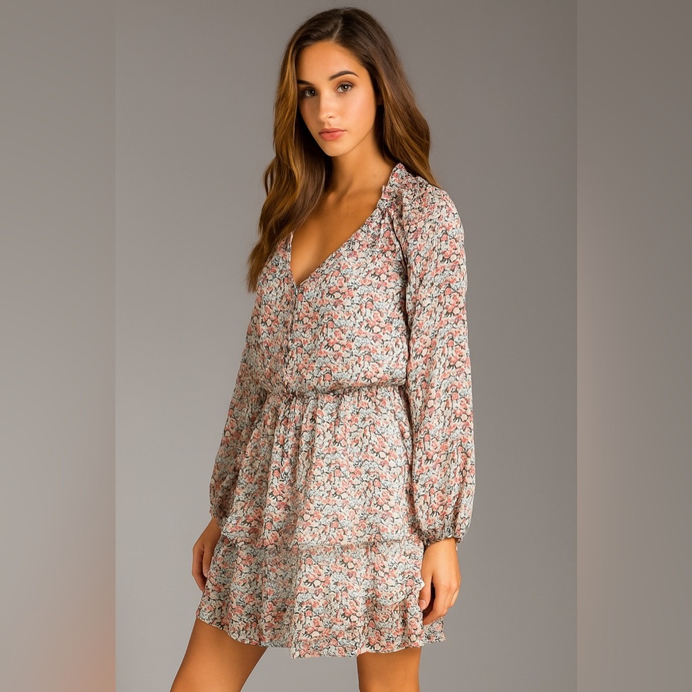 Anthropology flower silky multi ruffle dress XS S
